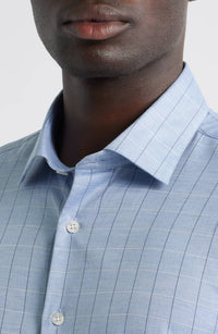 Scott Barber Melange Dobby Pane Long Sleeve Shirt in blue - men's shirt - view 4