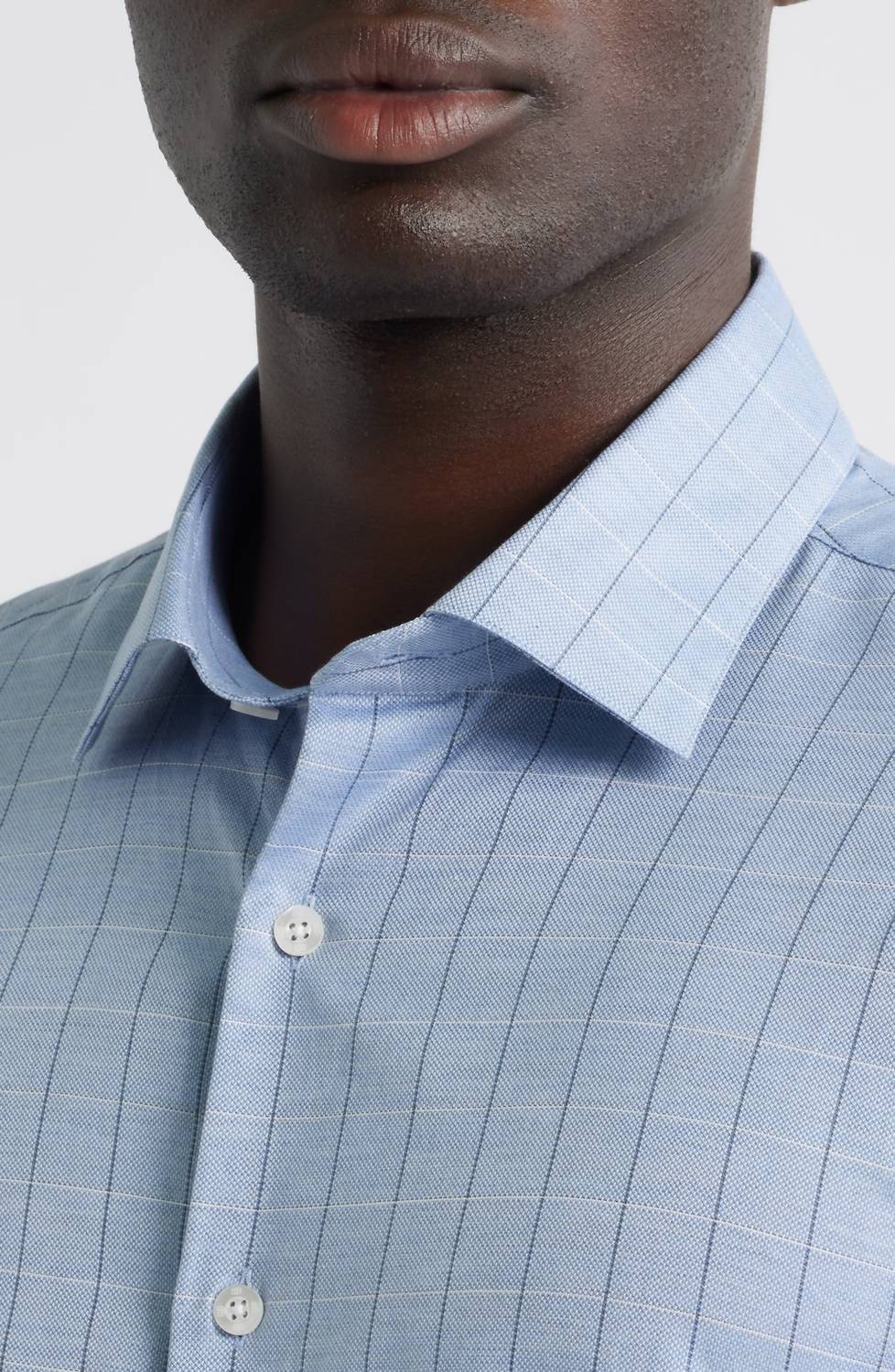 Scott Barber Melange Dobby Pane Long Sleeve Shirt in blue - men's shirt - view 4