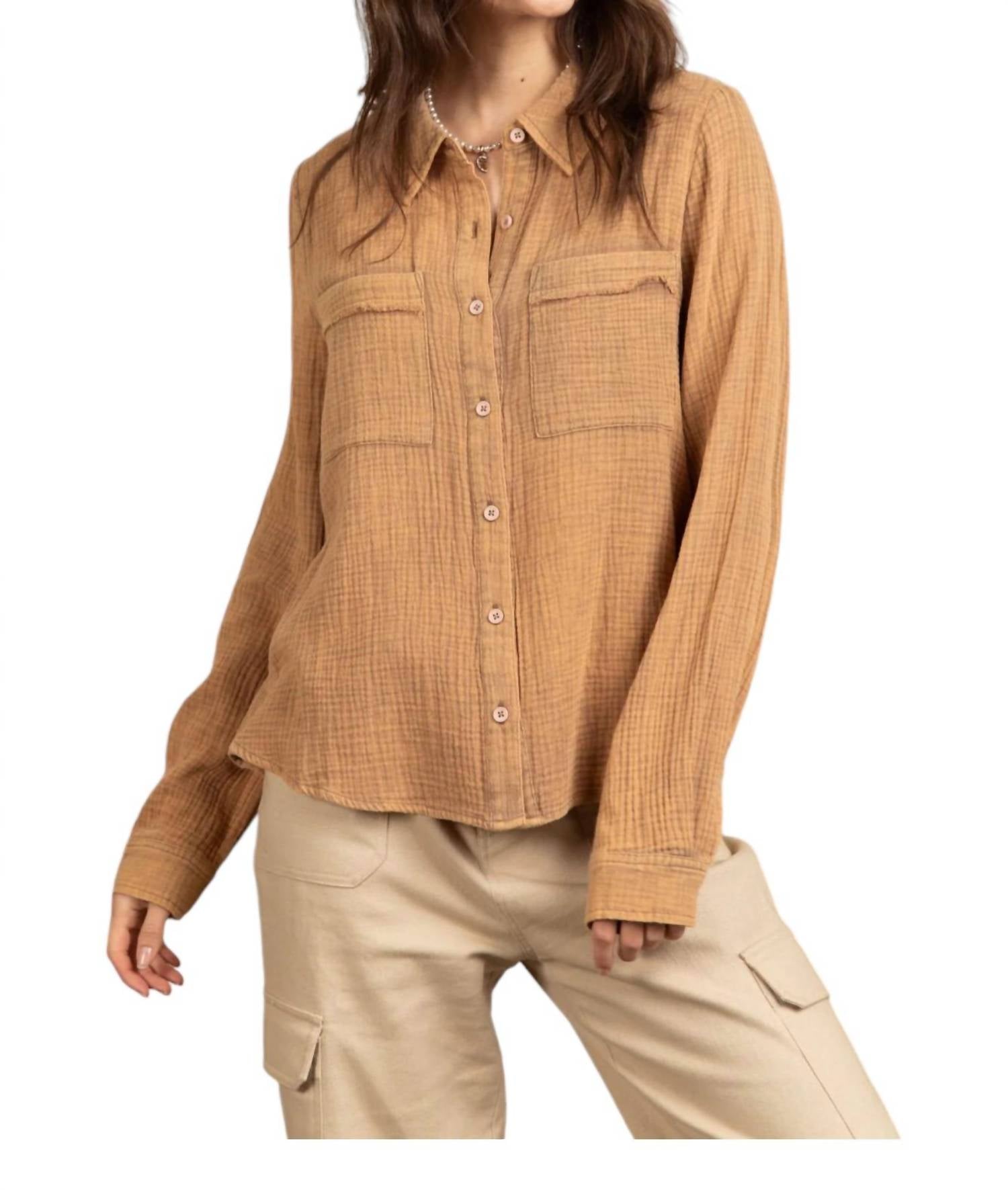 New In - Crinkle Gauze Button Down Shirt