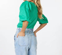 ESQUALO Posy Puff Sleeve T-shirt in jade green - women's t-shirt - detail view