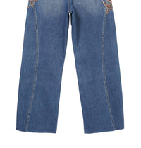 Bayeas High Rise Floral Embroidered Wide Leg Jeans in medium blue - women's jeans - view 8