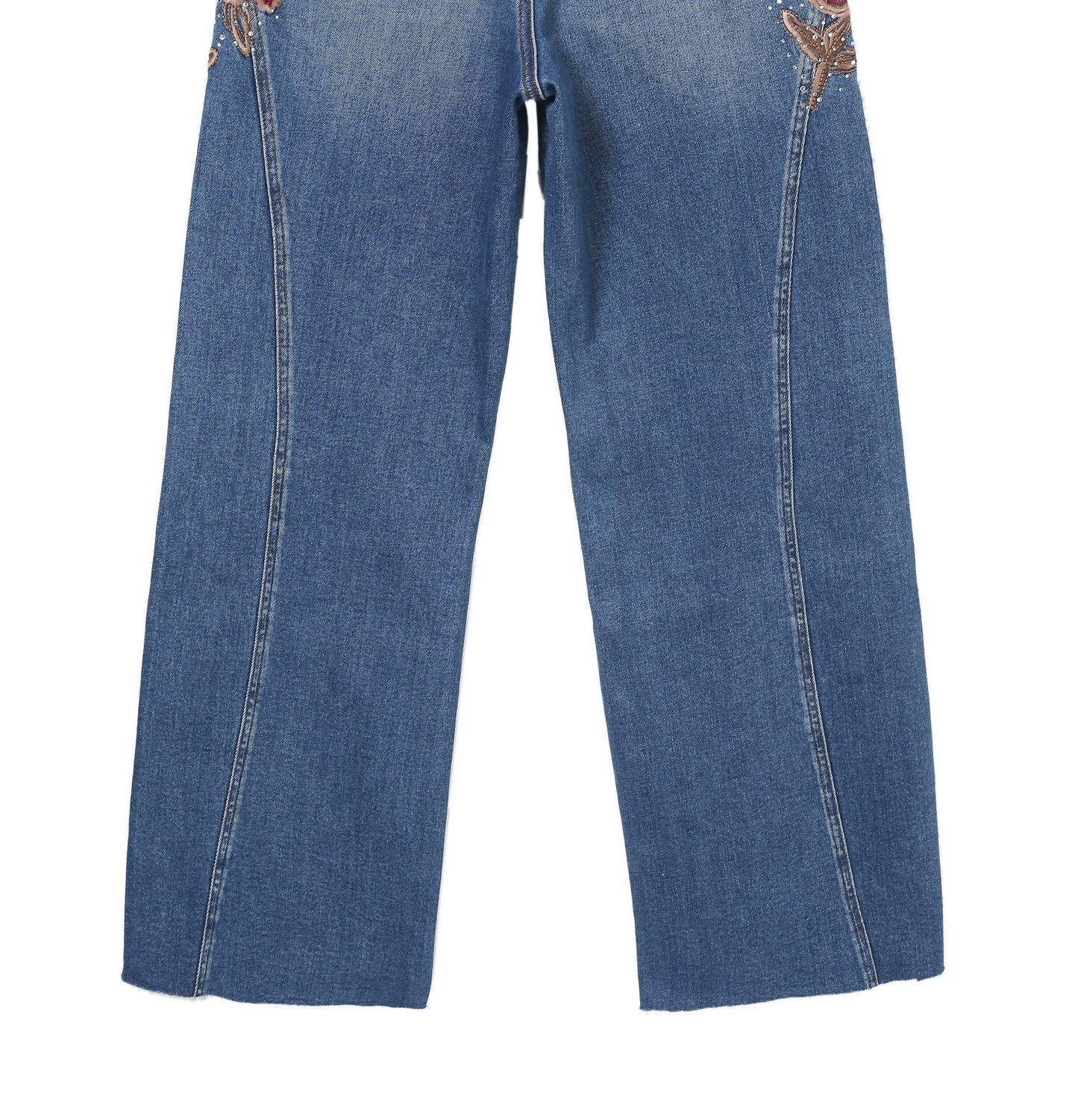 Bayeas High Rise Floral Embroidered Wide Leg Jeans in medium blue - women's jeans - view 8