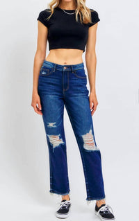 Judy Blue - High Waist Rigid Magic Heavy Destroy Straight Jeans