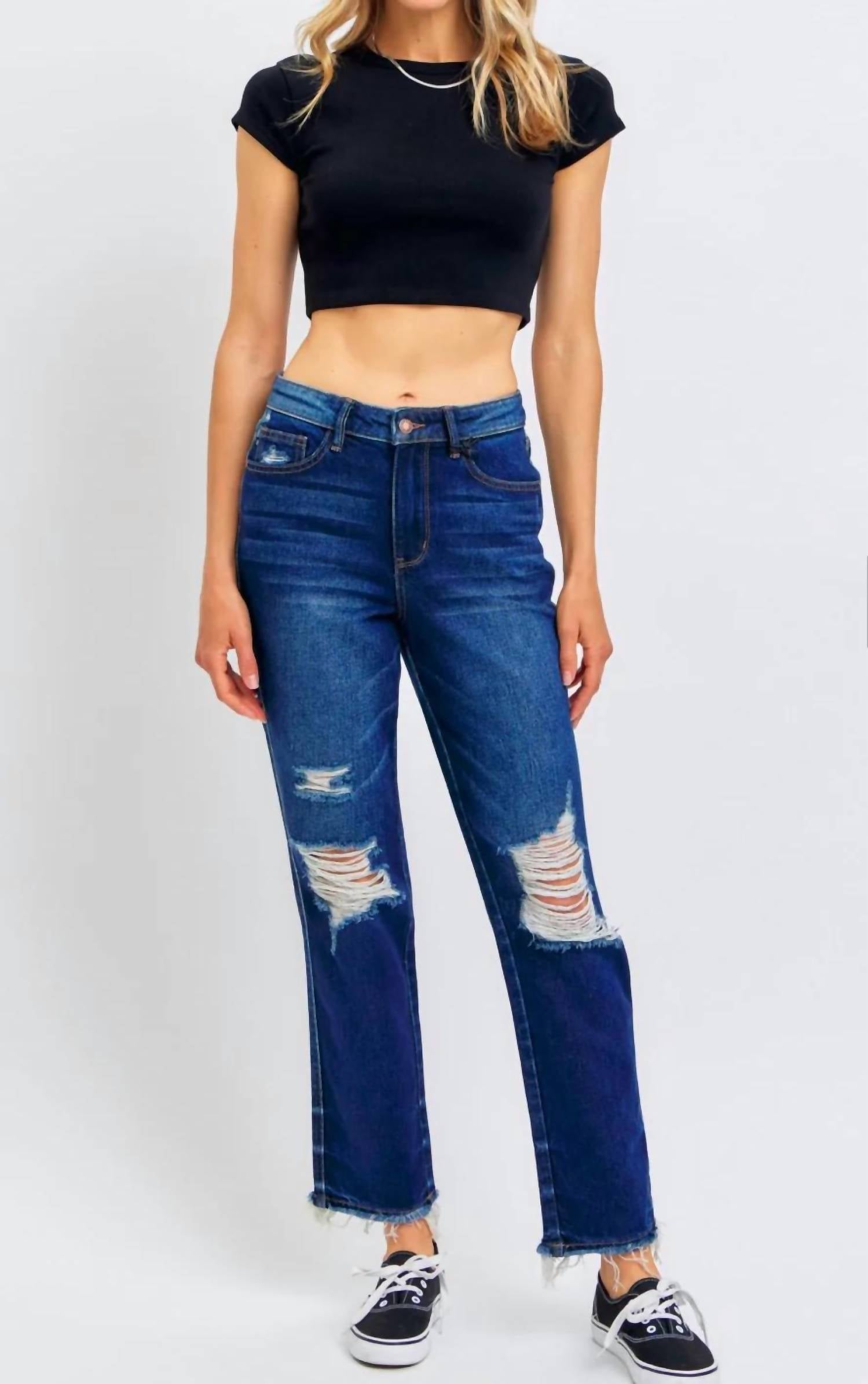 Judy Blue - High Waist Rigid Magic Heavy Destroy Straight Jeans