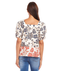 Karen Kane - Puff Sleeve Square Neck Poplin Print Top