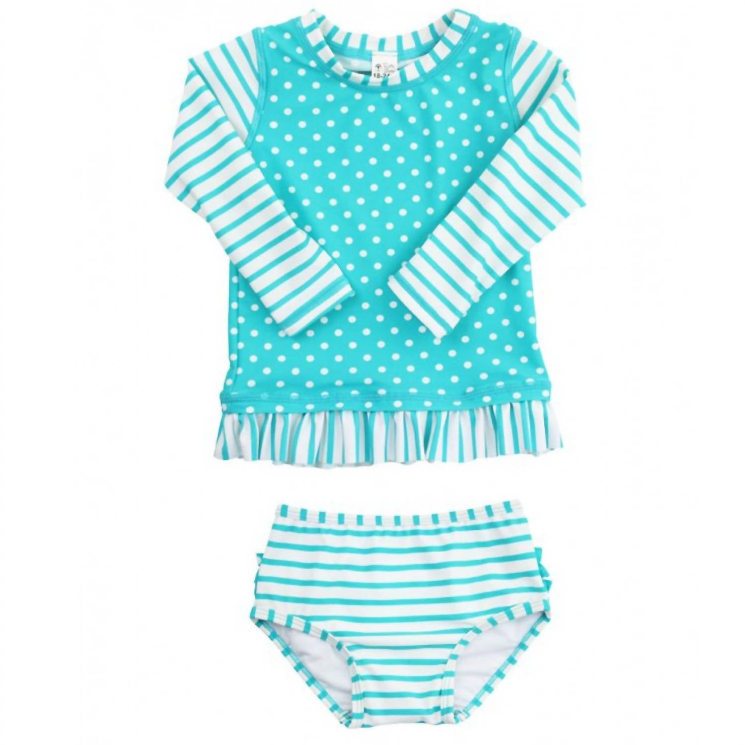 Rufflebutts - Stripe and Dot Rash Guard Two-Piece Swim Suit