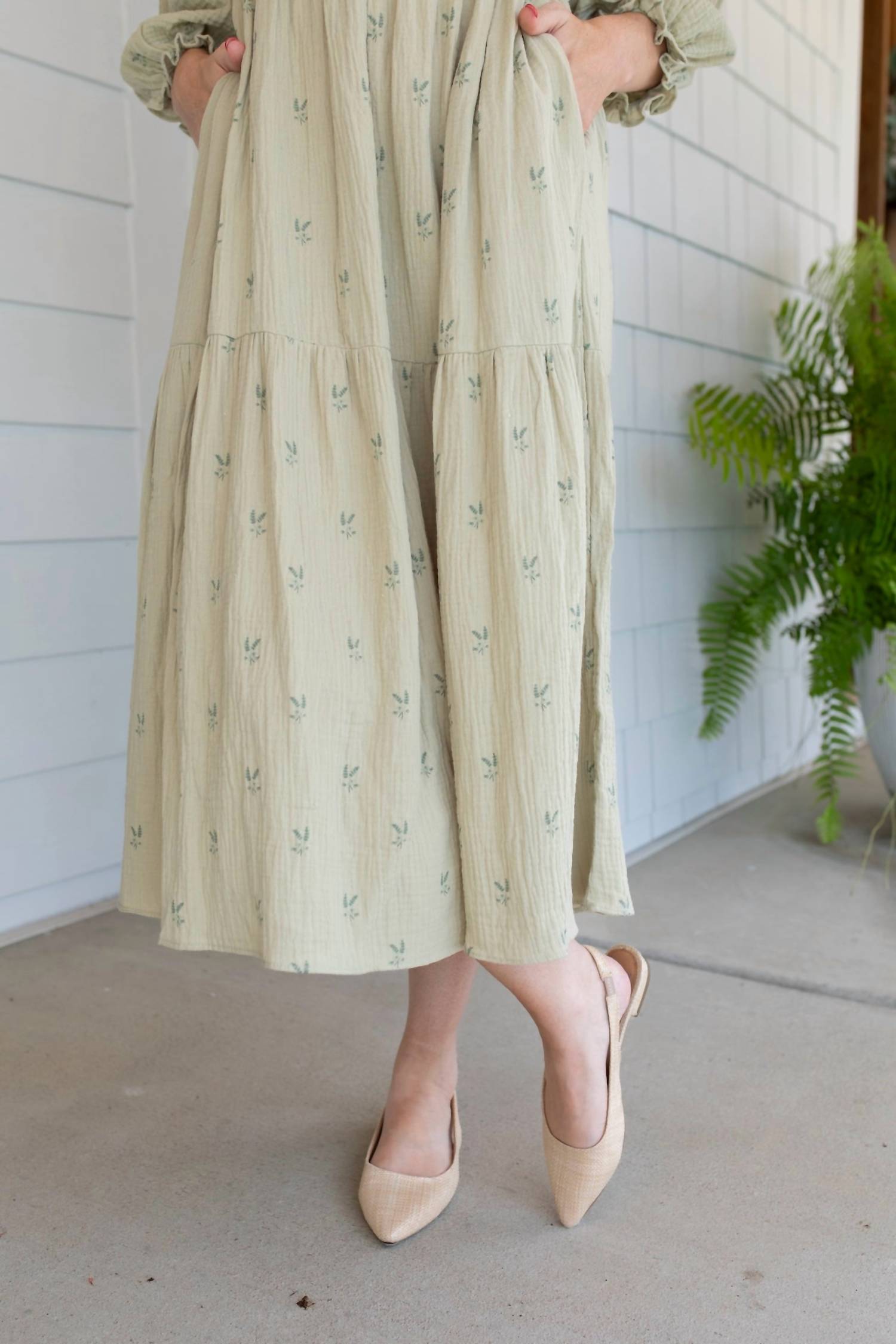 GRADE & GATHER Garden Gauze Midi Dress in green - women's dress - alternate view