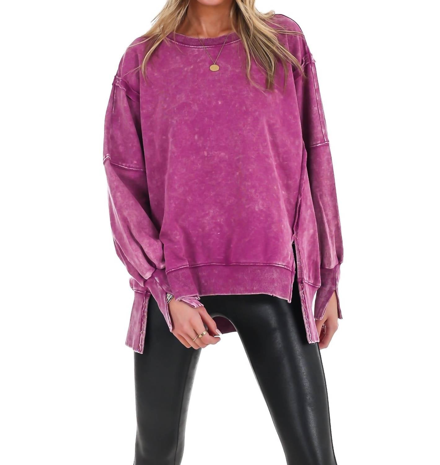 Zenana - Lovely Life Acid Wash Sweatshirt