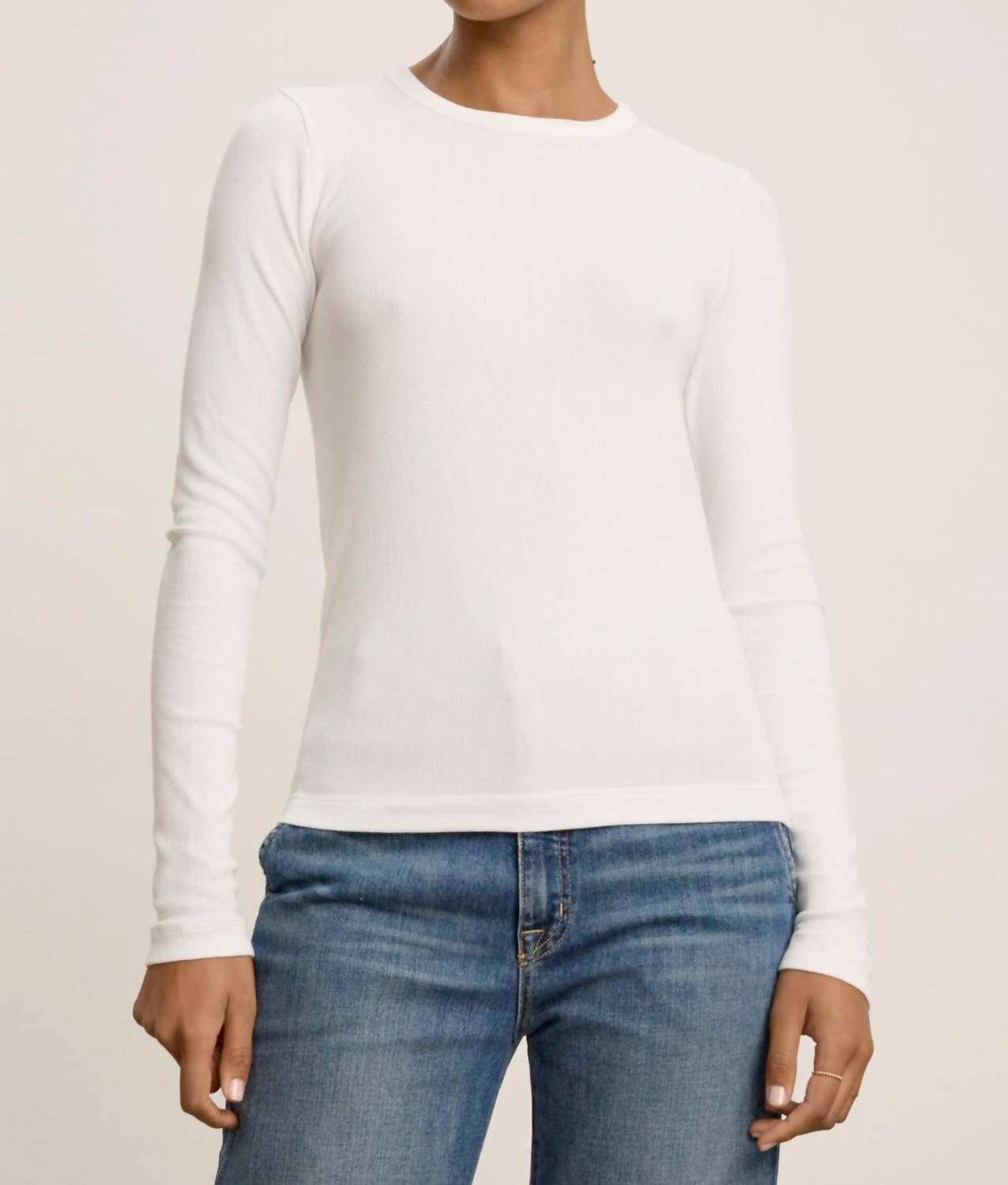 Velvet by Graham & Spencer Camino Modal Rib Tee in white - women's long sleeve top