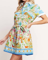 FLYING TOMATO Riviera Postcard Dress in multi - women's dress - detail view