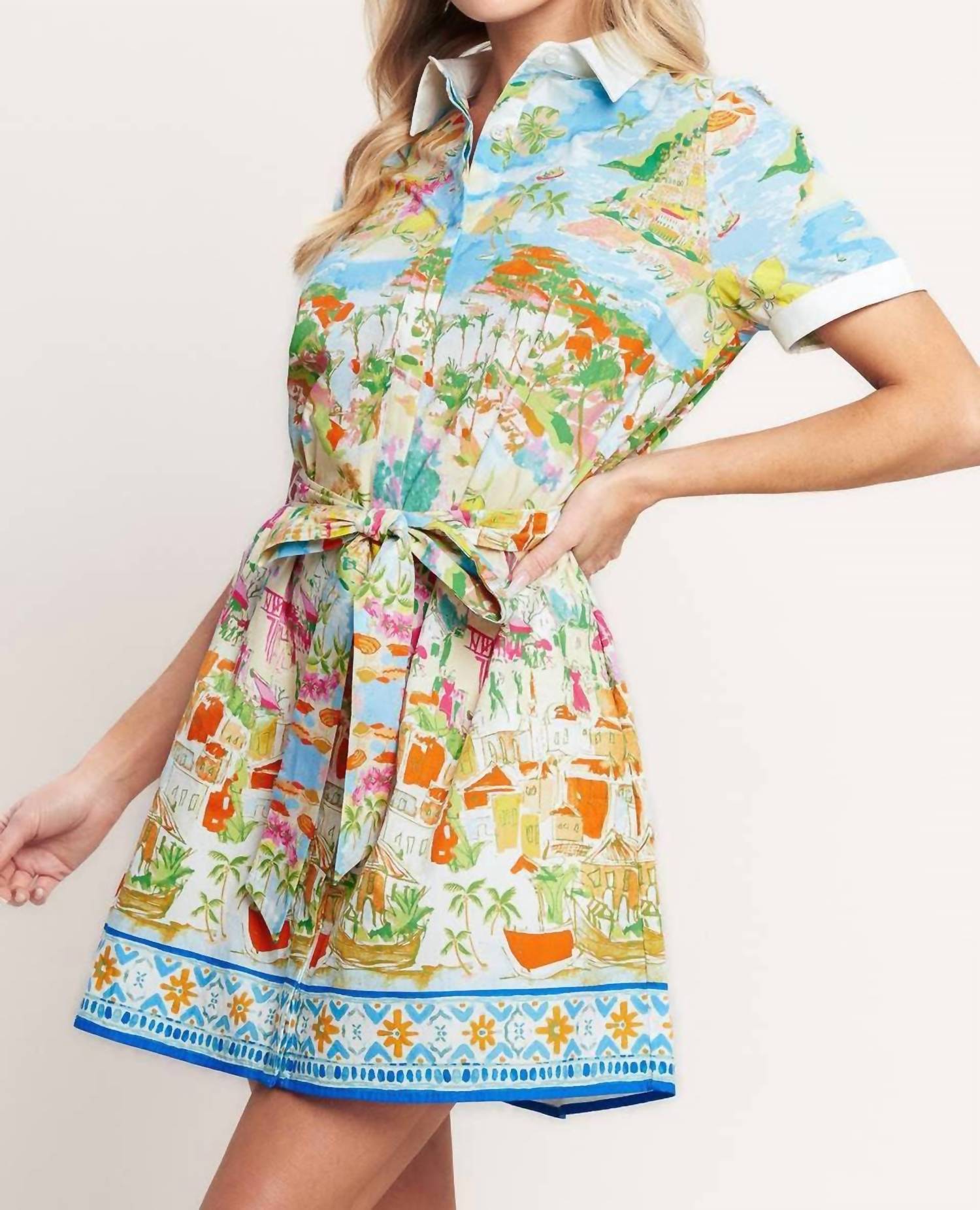 FLYING TOMATO Riviera Postcard Dress in multi - women's dress - detail view