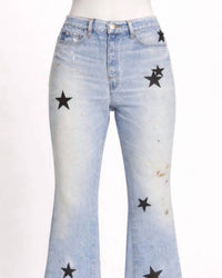 Amiri Women's Leather Star Recon Flare Jeans in multi indigo - women's jeans - detail view