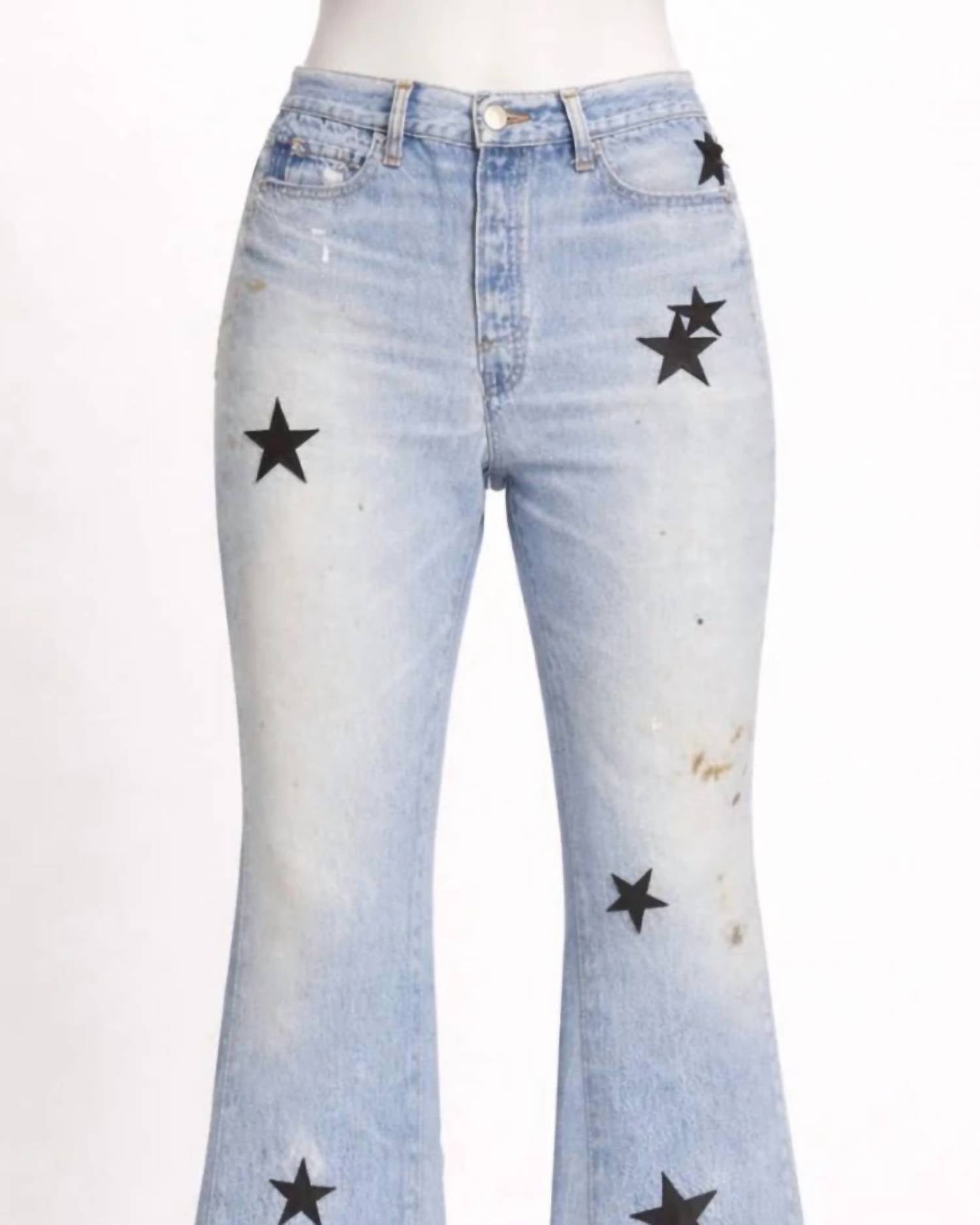 Amiri Women's Leather Star Recon Flare Jeans in multi indigo - women's jeans - detail view