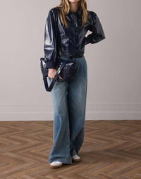 Summum - Patent Crop Jacket With Puff Sleeves