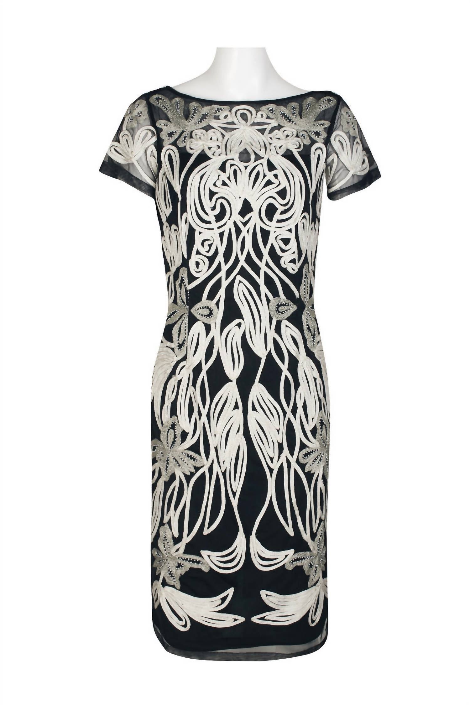 Js Collections - Art Nouveau Illusion Embellished Mesh Dress