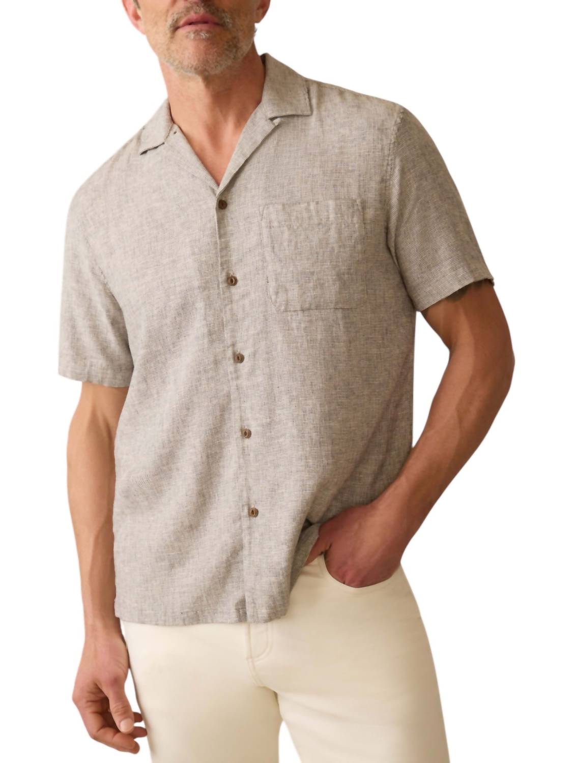 Faherty Short Sleeve Breeze Camp Shirt in stone coast 1 - men's t-shirt