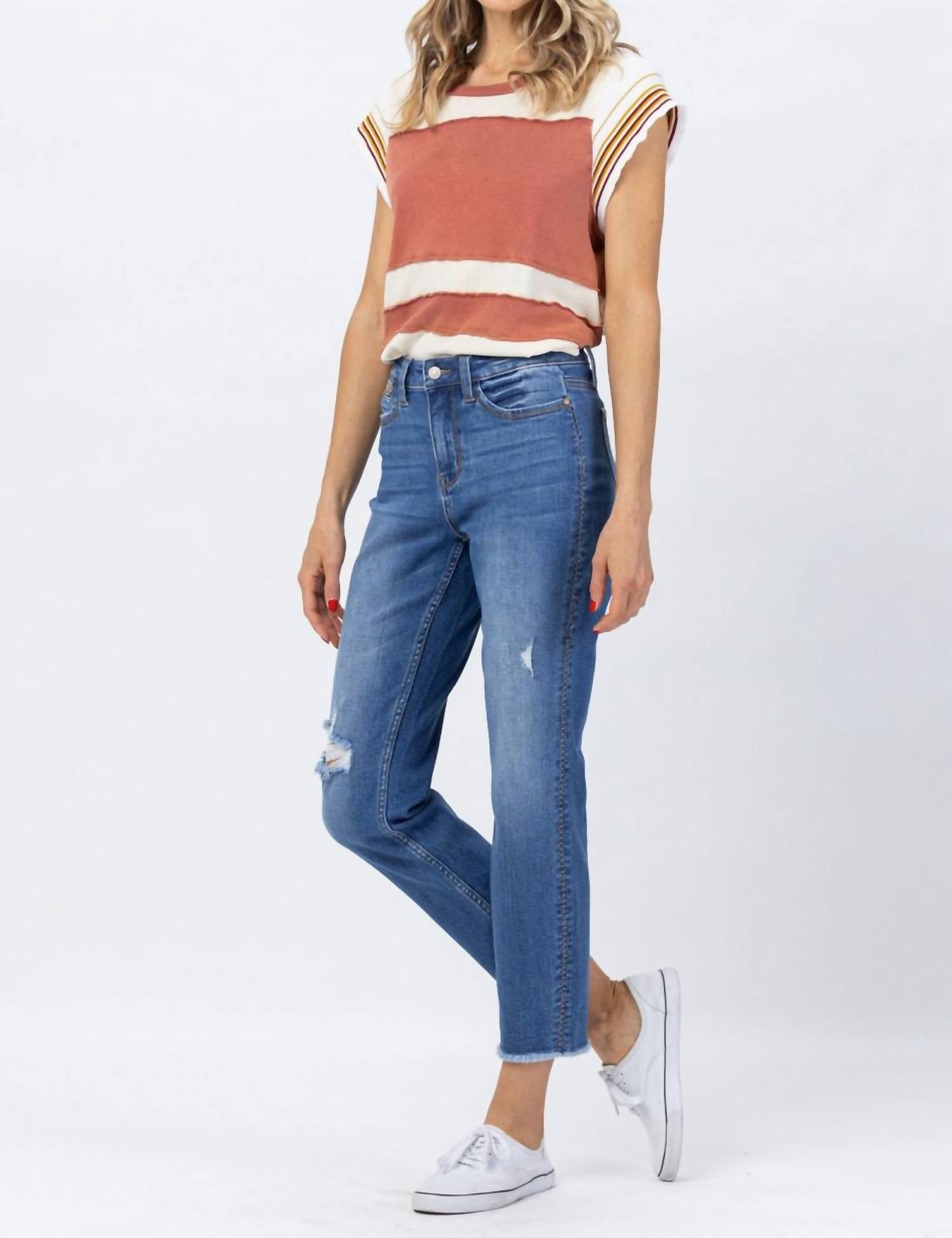 Judy Blue - Howdy High Waist Boyfriend Jeans With Stitched Seam Detail - Plus Size