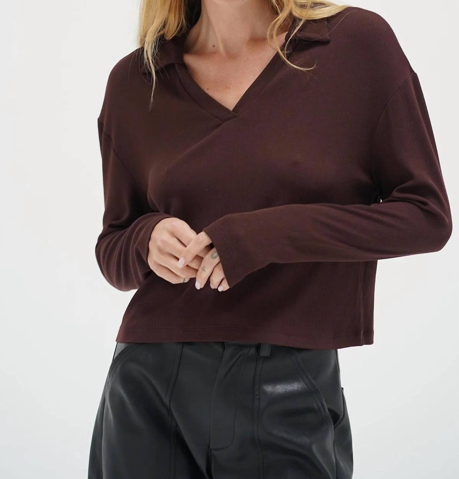 Lna - Neve Ribbed Long Sleeve Polo Shirt