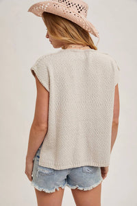 Bluivy - Embroidered Notch Neck Knit Top