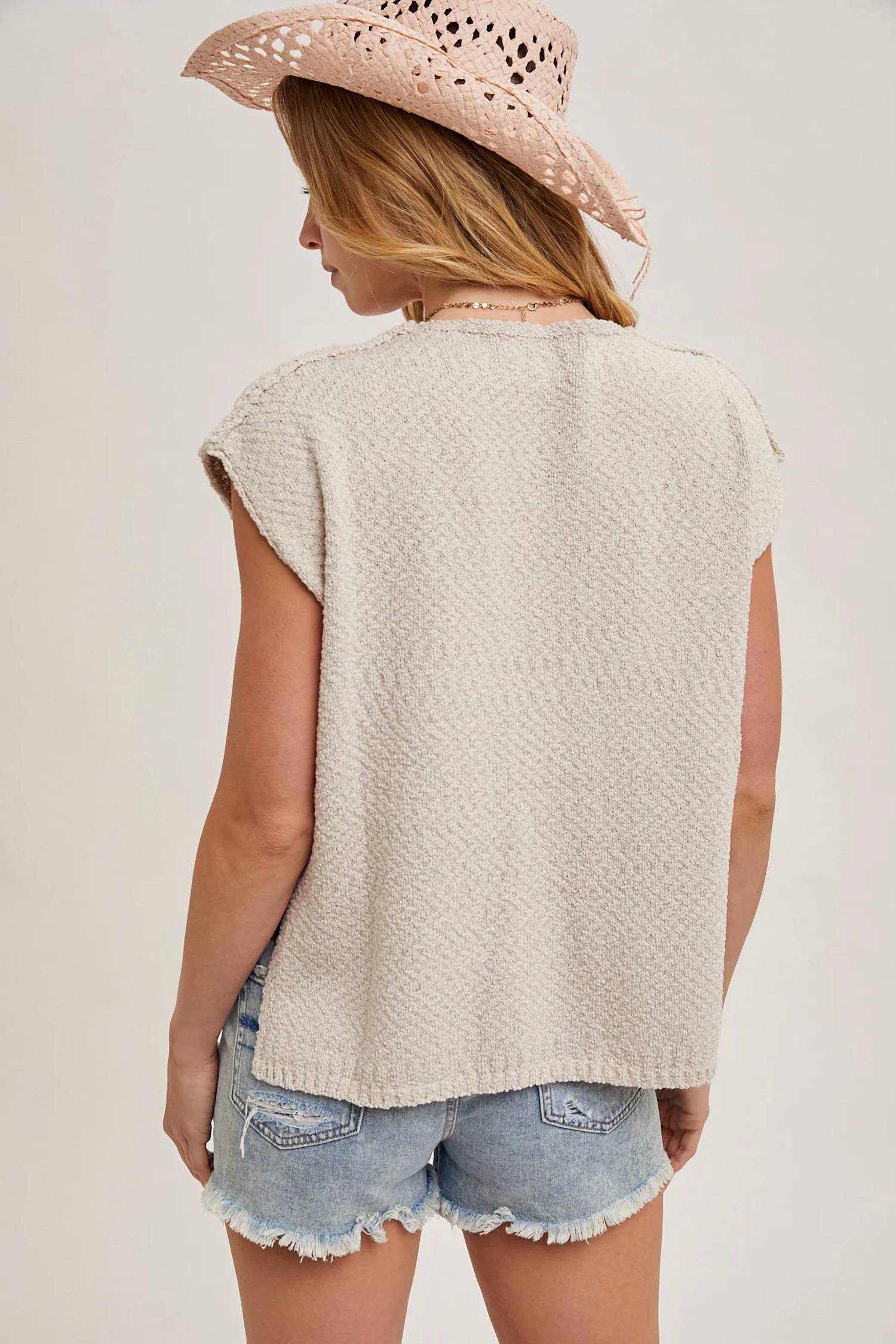 Bluivy - Embroidered Notch Neck Knit Top