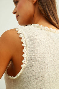Miou Muse - Lace Up Front Knit Top with Ruffled Hem