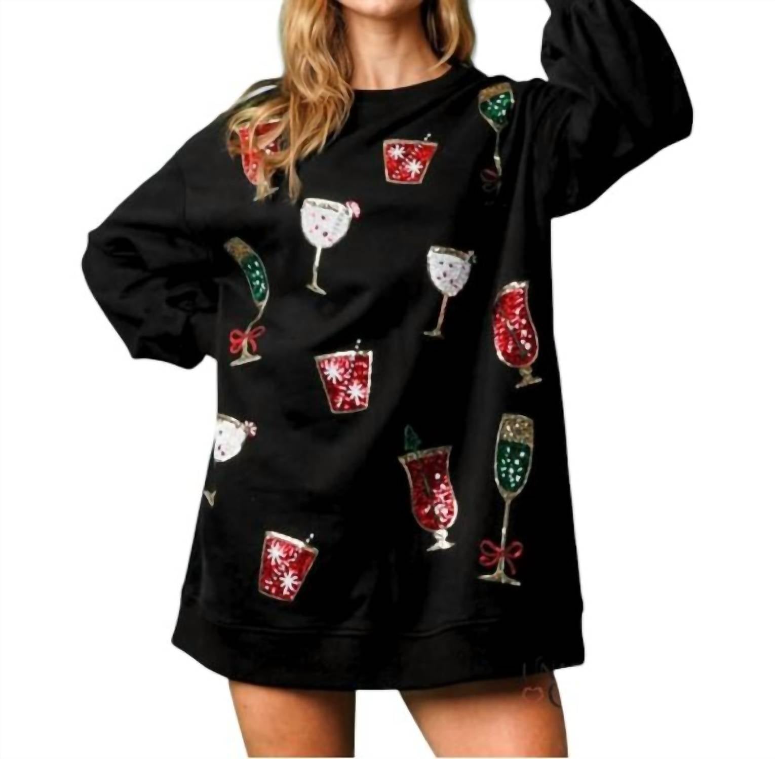 Fantastic Fawn - Holiday Cheer Embellished Sweatshirt Dress