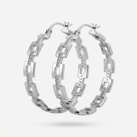 Via Saviene - Square Link Pave Hoop Earrings