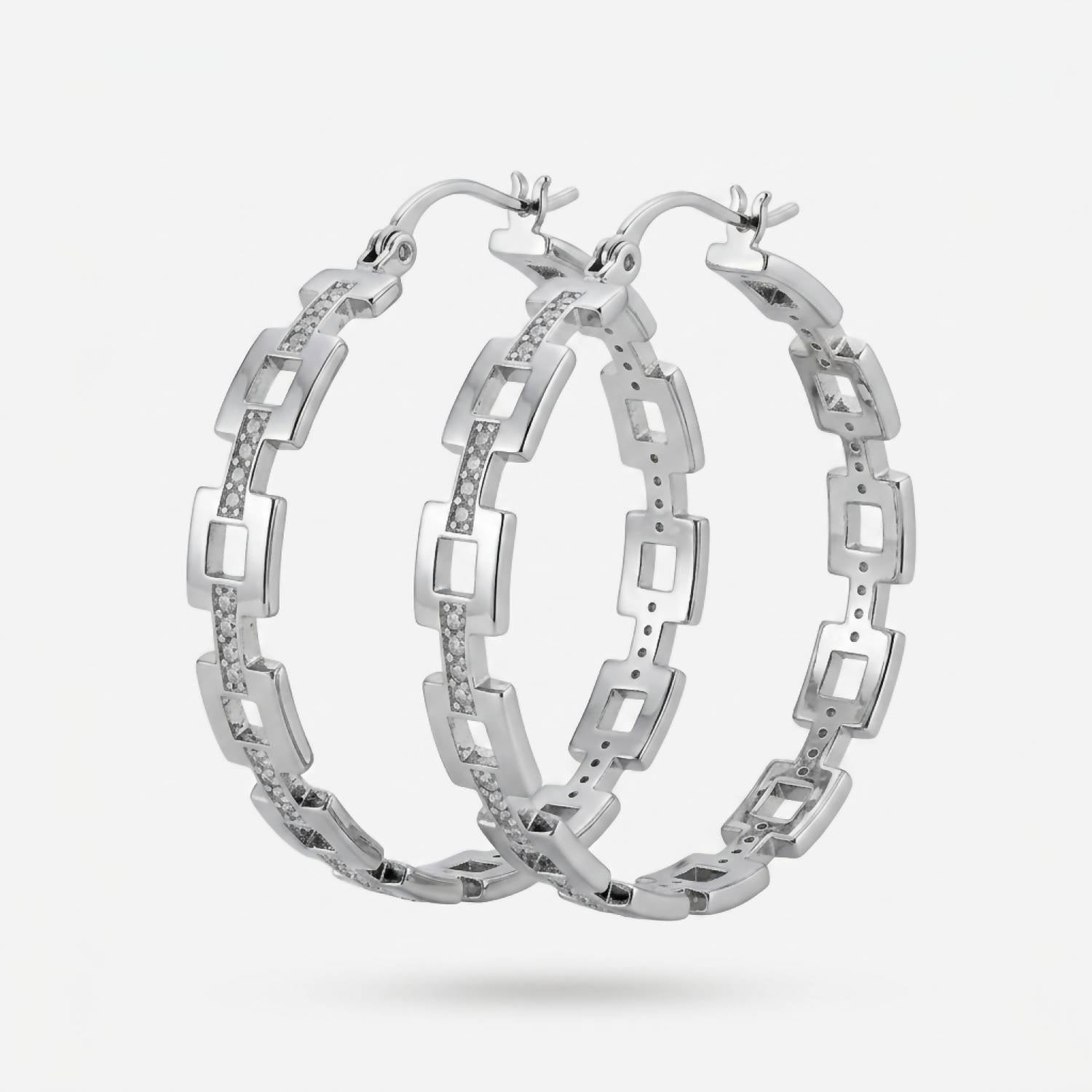 Via Saviene - Square Link Pave Hoop Earrings