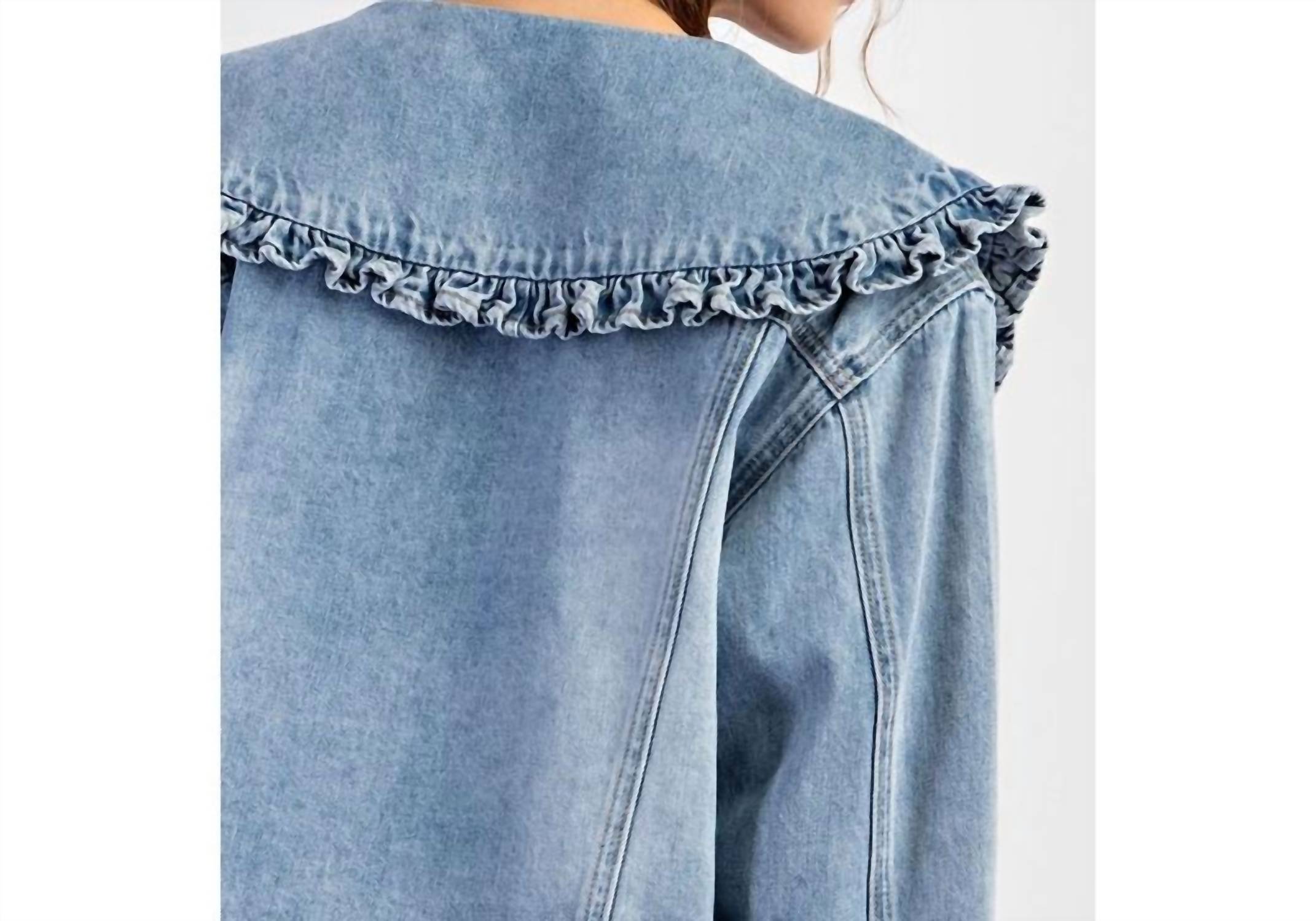 Style Usa - Mineral Washed Sailor Collar Denim Jacket