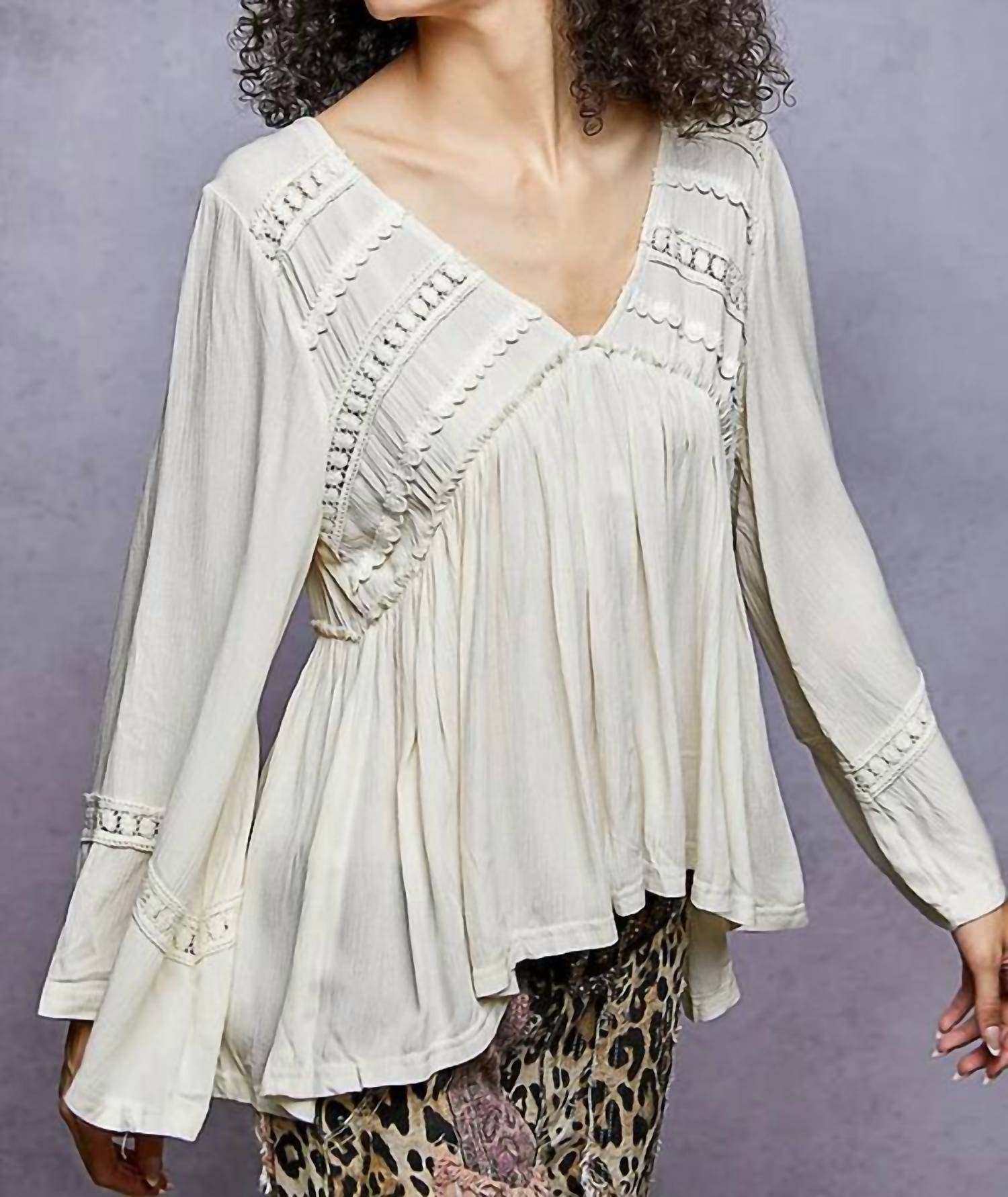 Pol - Lace-Trimmed Boho Blouse