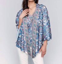 CHARLIE B Satin Kimono in blue - women's sweater - alternate view