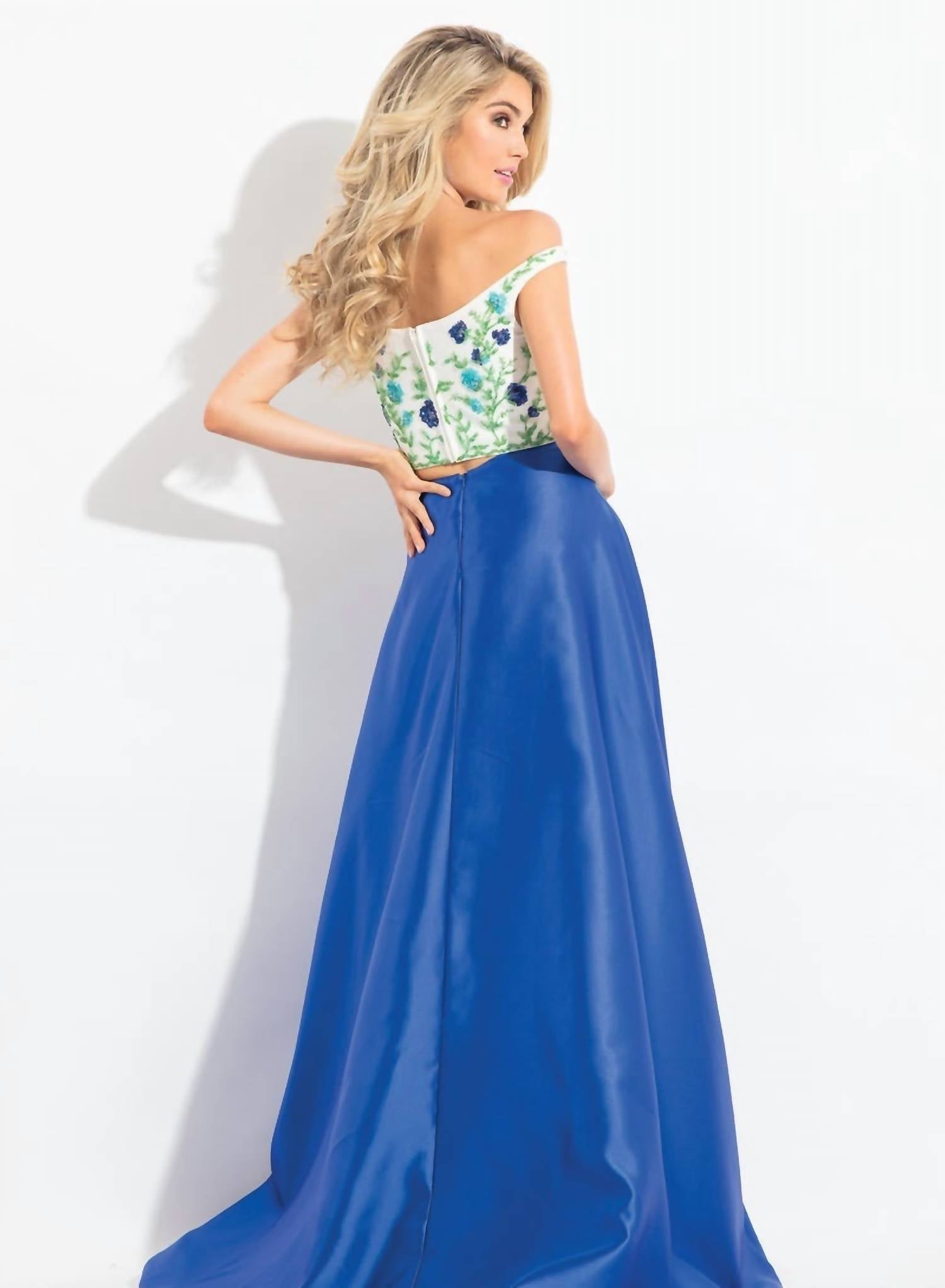 Rachel Allan - Floral Embroidered Two-piece Mikado Gown