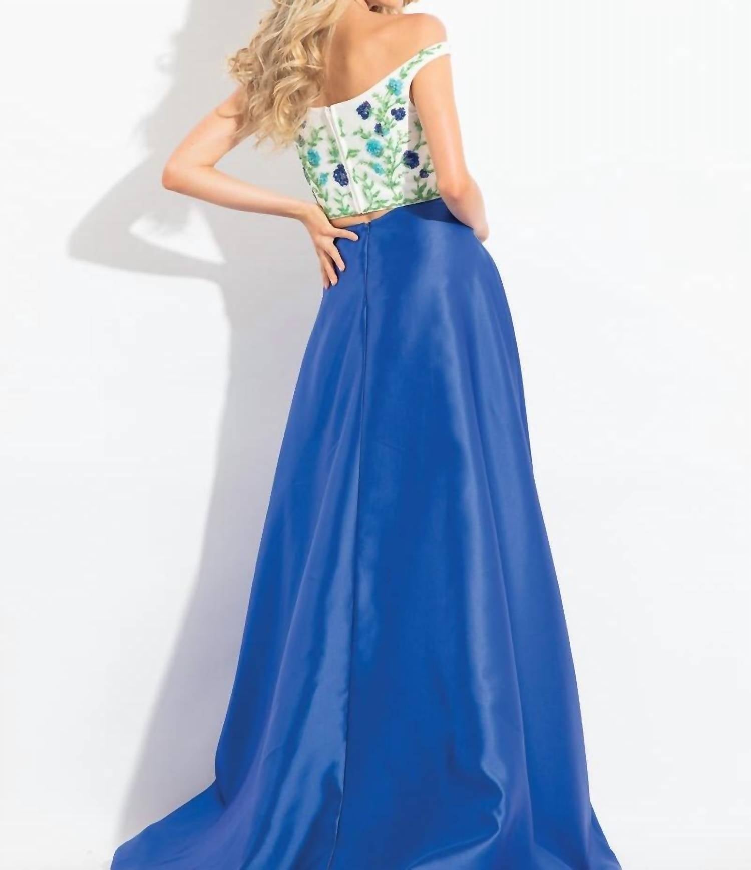 Rachel Allan - Floral Embroidered Two-piece Mikado Gown