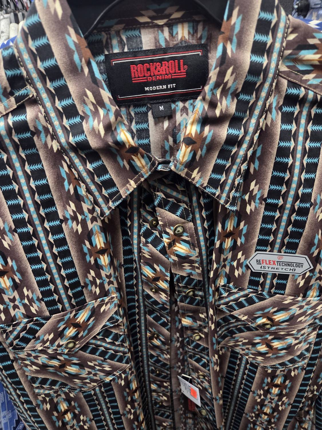 Rock & Roll Denim Men's Modern Fit Shirt in multi 1 - men's long sleeve top - detail view