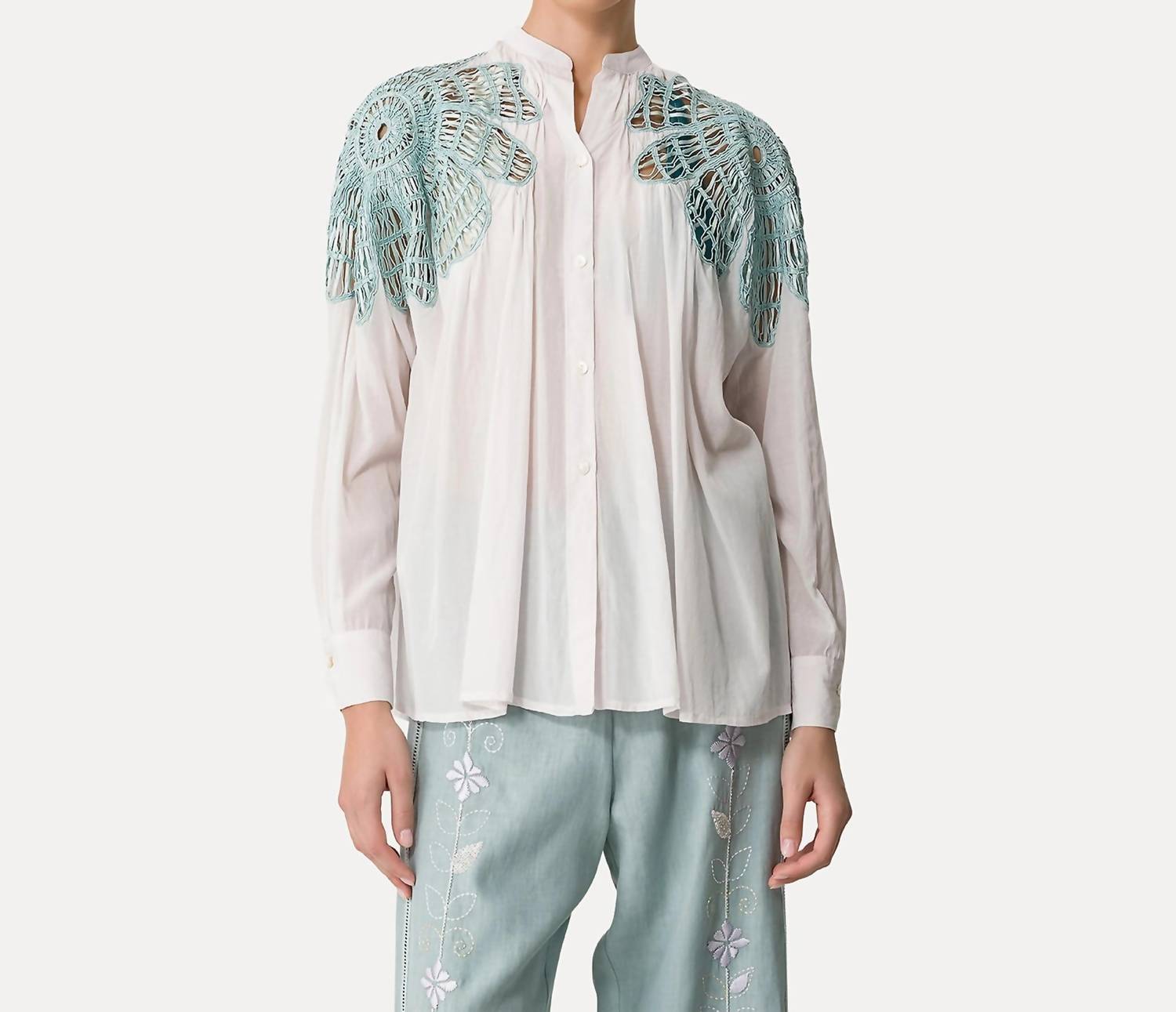 forte forte Floréal Embroidered Blouse in white - women's blouse