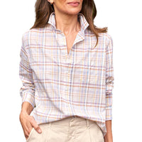 Frank & Eileen Women's Eileen Button Down Shirt in italian cotton sand grey purple plaid - women's shirt