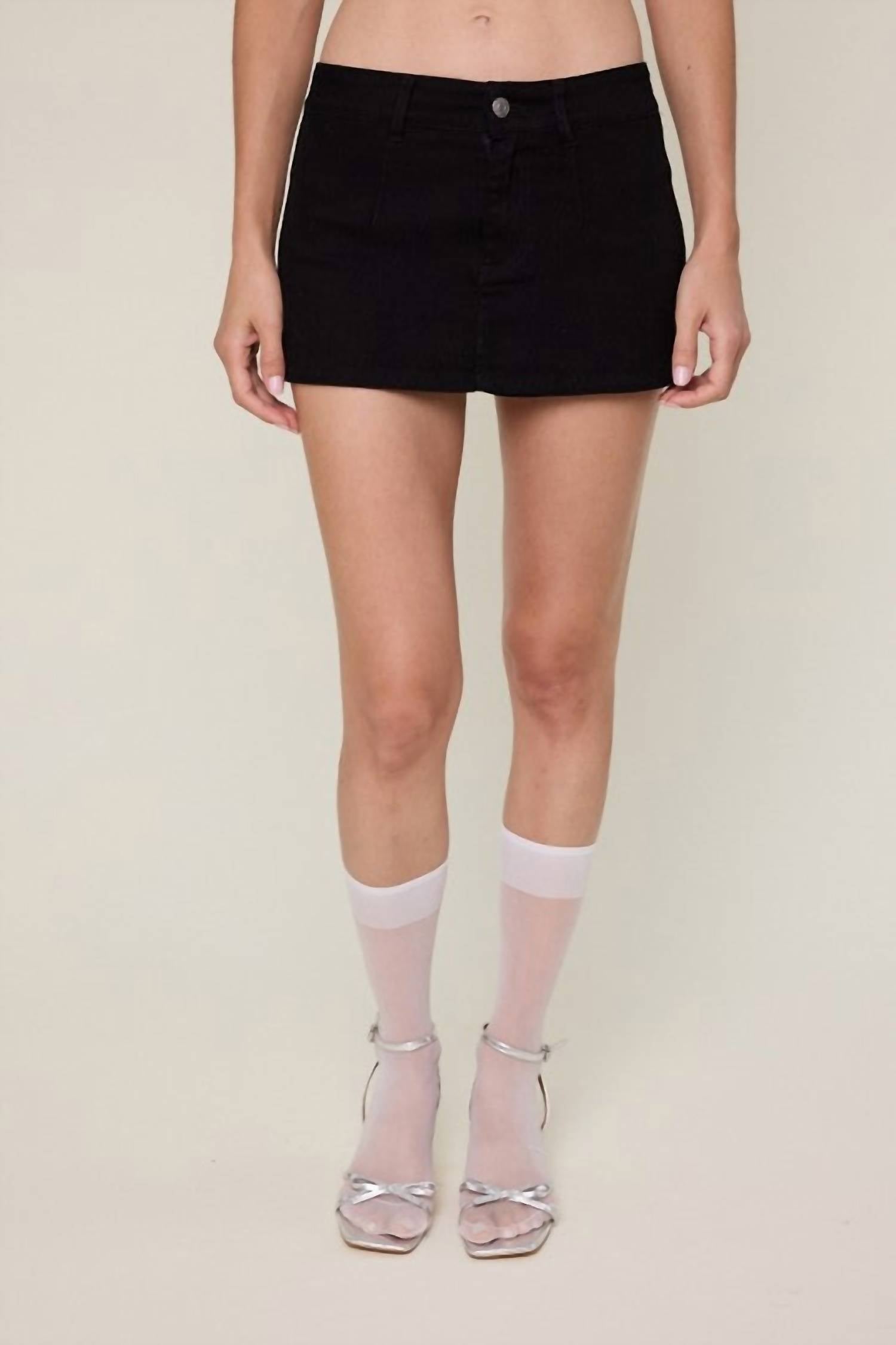 Sky to Moon Harpo Low Rise Denim Skort in black - women's shorts