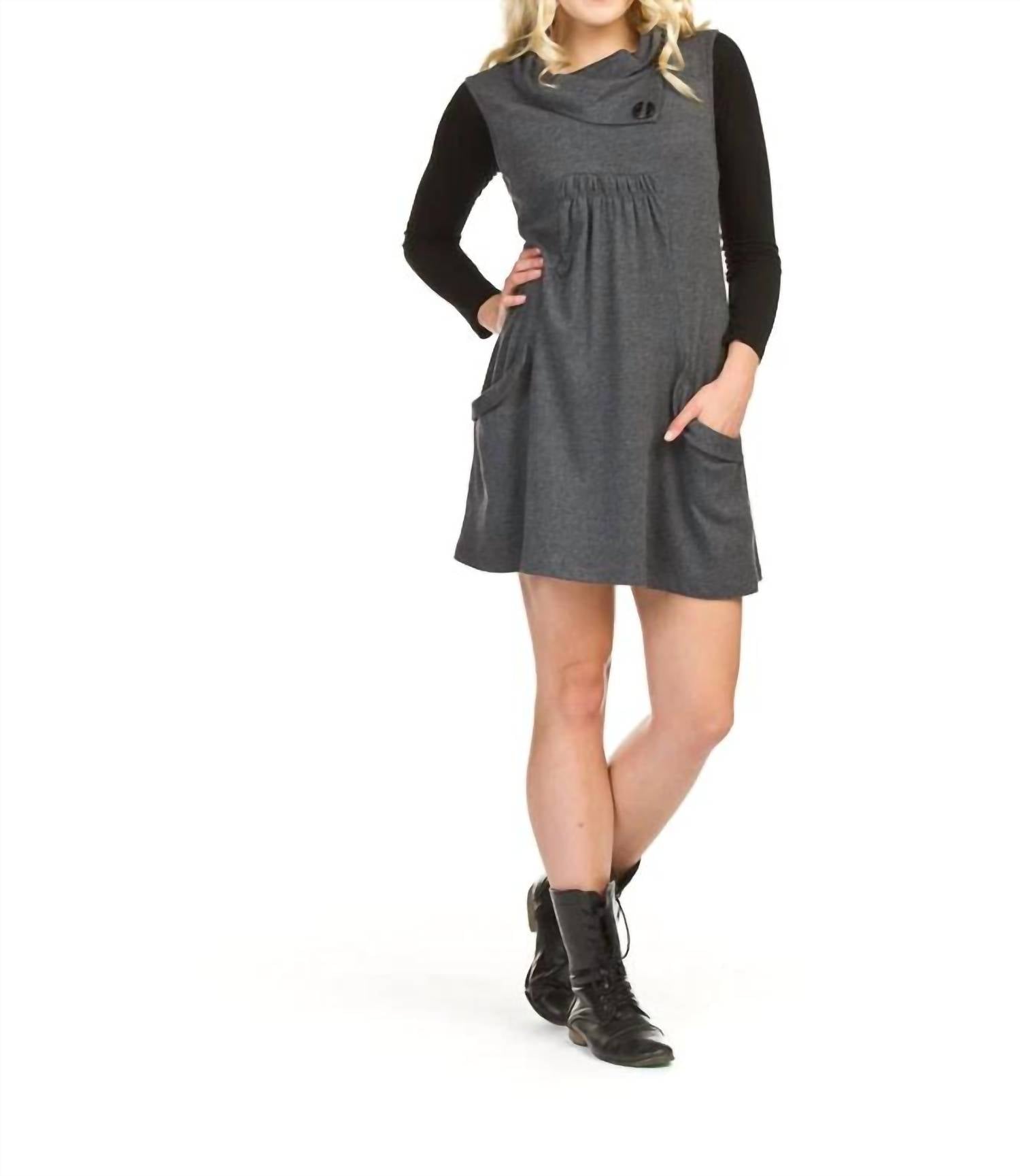 Papillon - Drape Collar Sleeveless Dress With Smocking