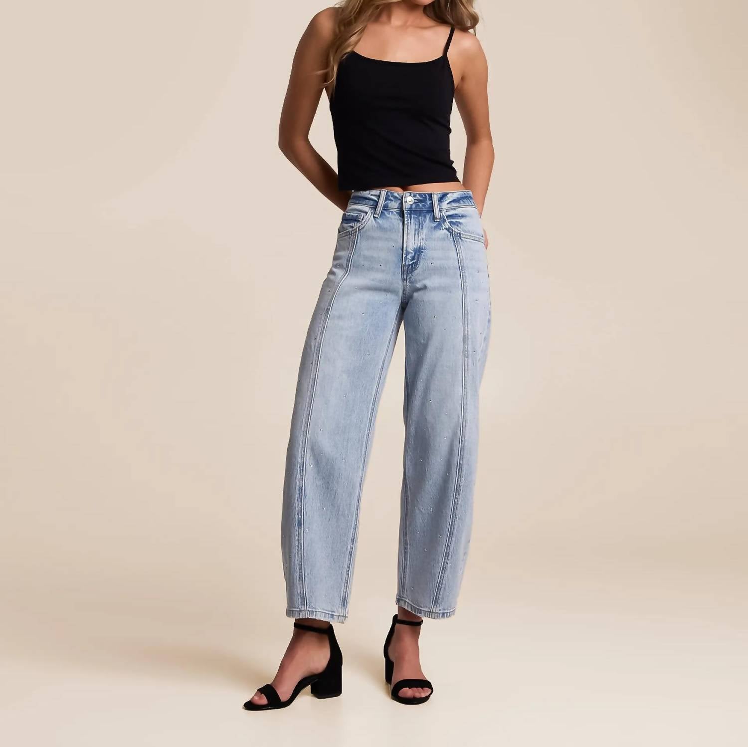 Vervet By Flying Monkey - Studded Sia Barrel Denim Jeans