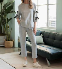 Joh Jelina Knit Pant With Ribbons in heather - women's pants