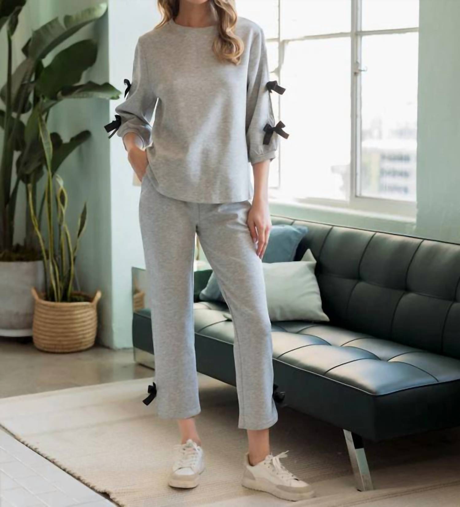 Joh Jelina Knit Pant With Ribbons in heather - women's pants