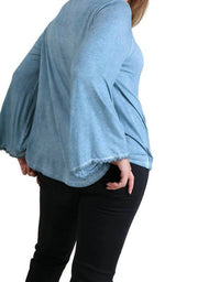 Umgee - Drawstring Neckline Bell Sleeve Top