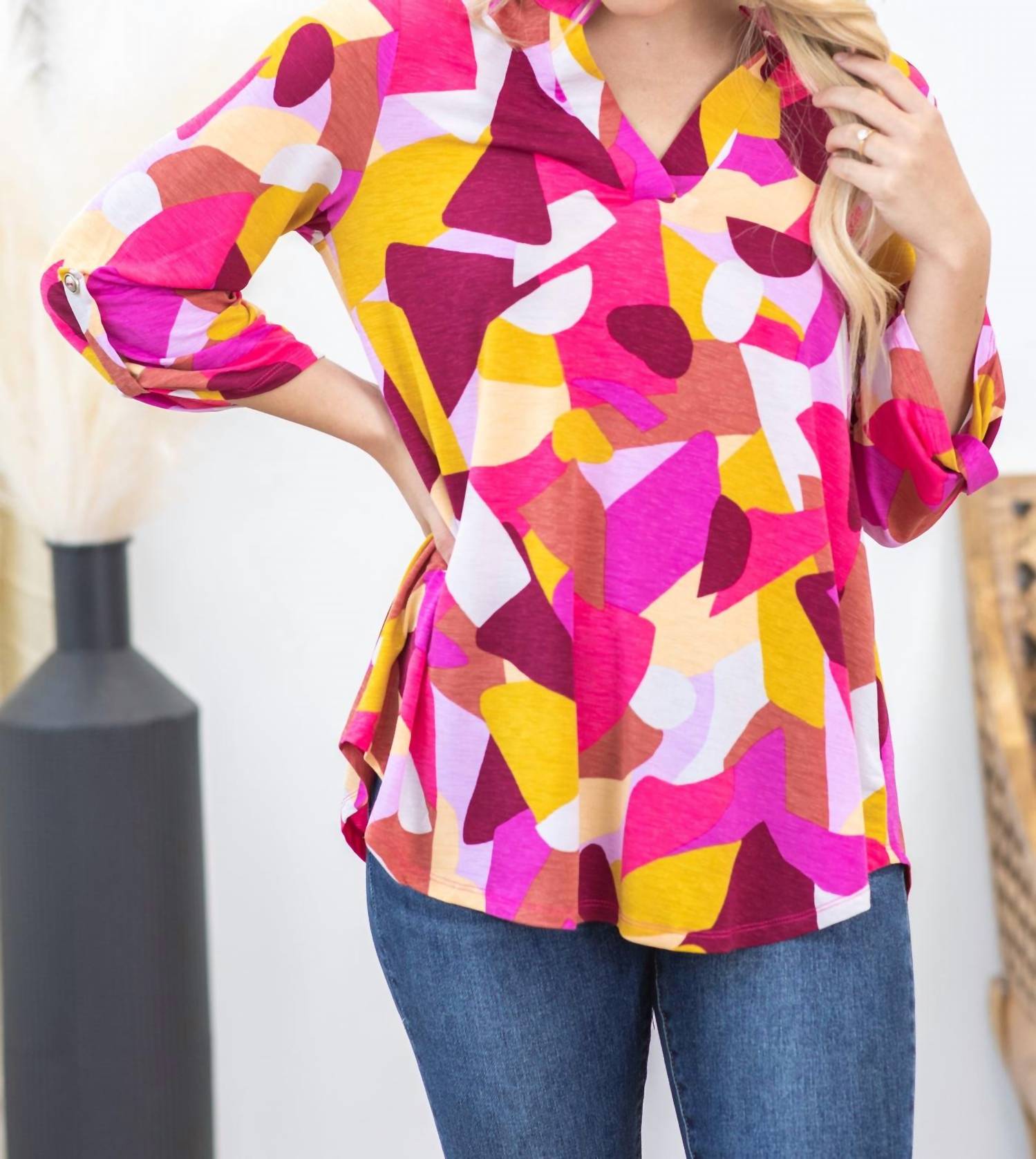 Dear Scarlett - 3/4 Sleeve Abstract Top