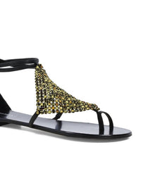 LOLA CRUZ Women's Flat Leather Sandals in black - women's sandal - detail view