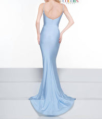 COLORS DRESS Chic Satin Lycra Evening Gown in cornflower - women's dress - detail view