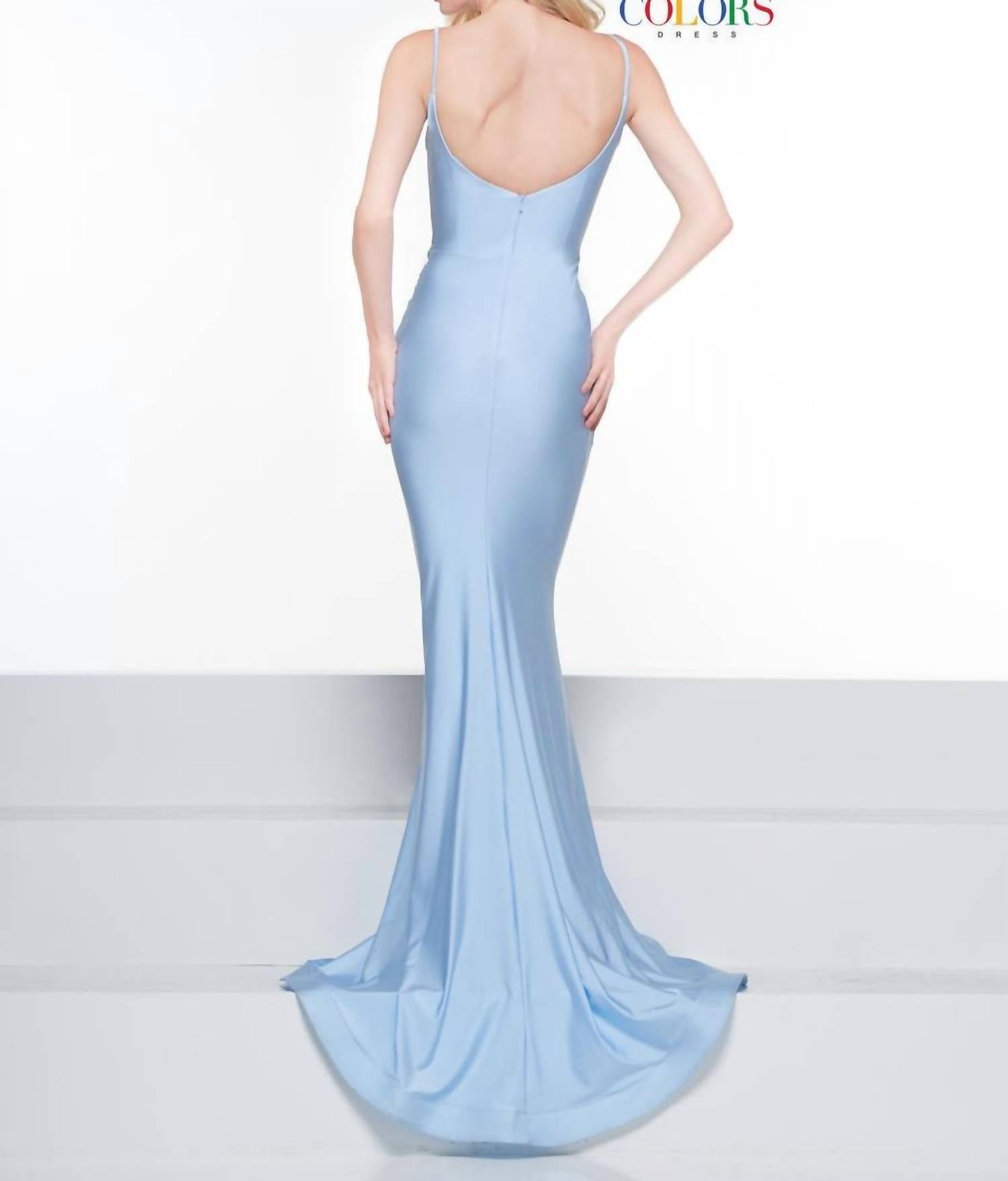 COLORS DRESS Chic Satin Lycra Evening Gown in cornflower - women's dress - detail view