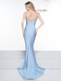 COLORS DRESS Chic Satin Lycra Evening Gown in cornflower - women's dress - alternate view