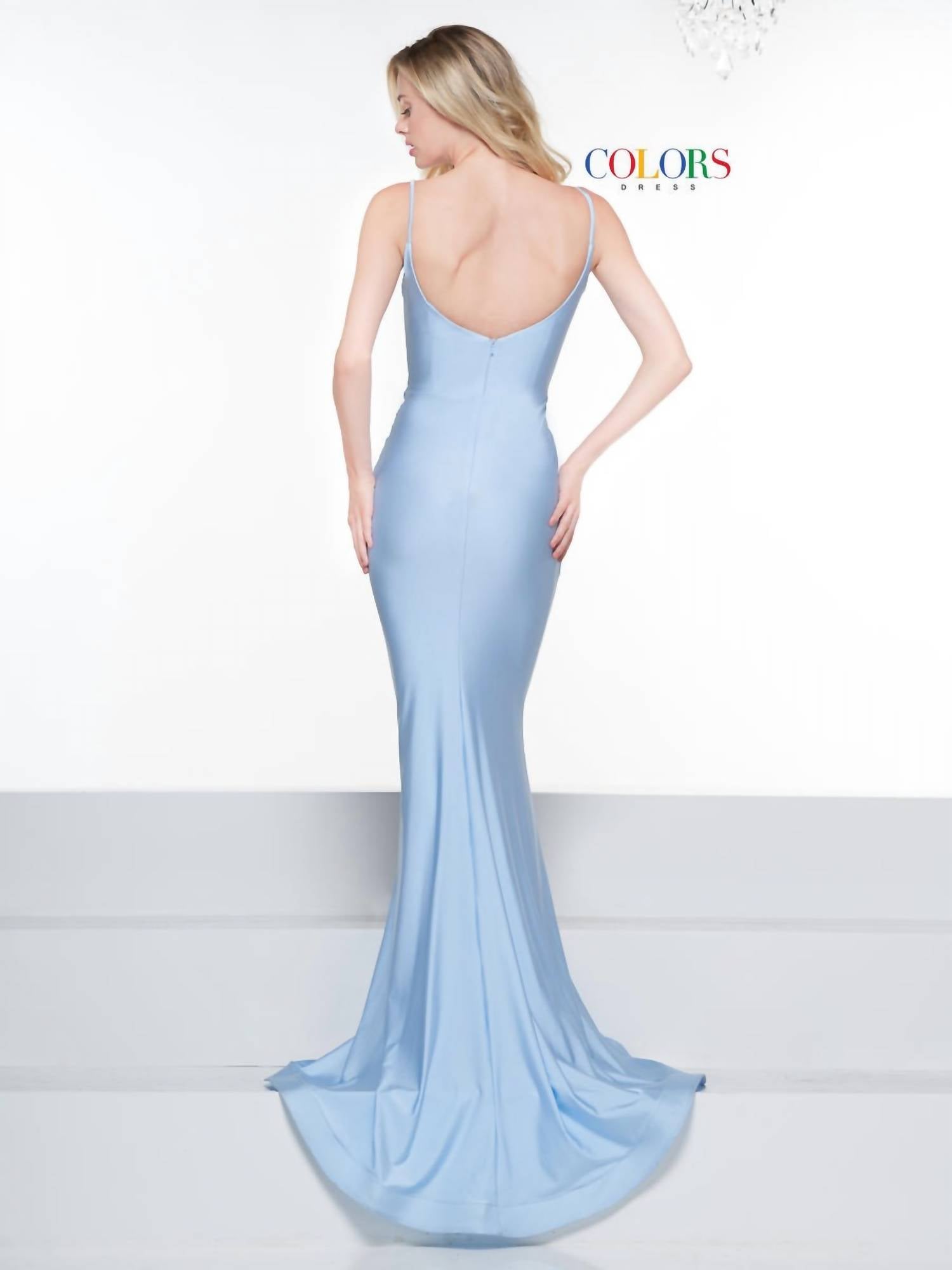 COLORS DRESS Chic Satin Lycra Evening Gown in cornflower - women's dress - alternate view