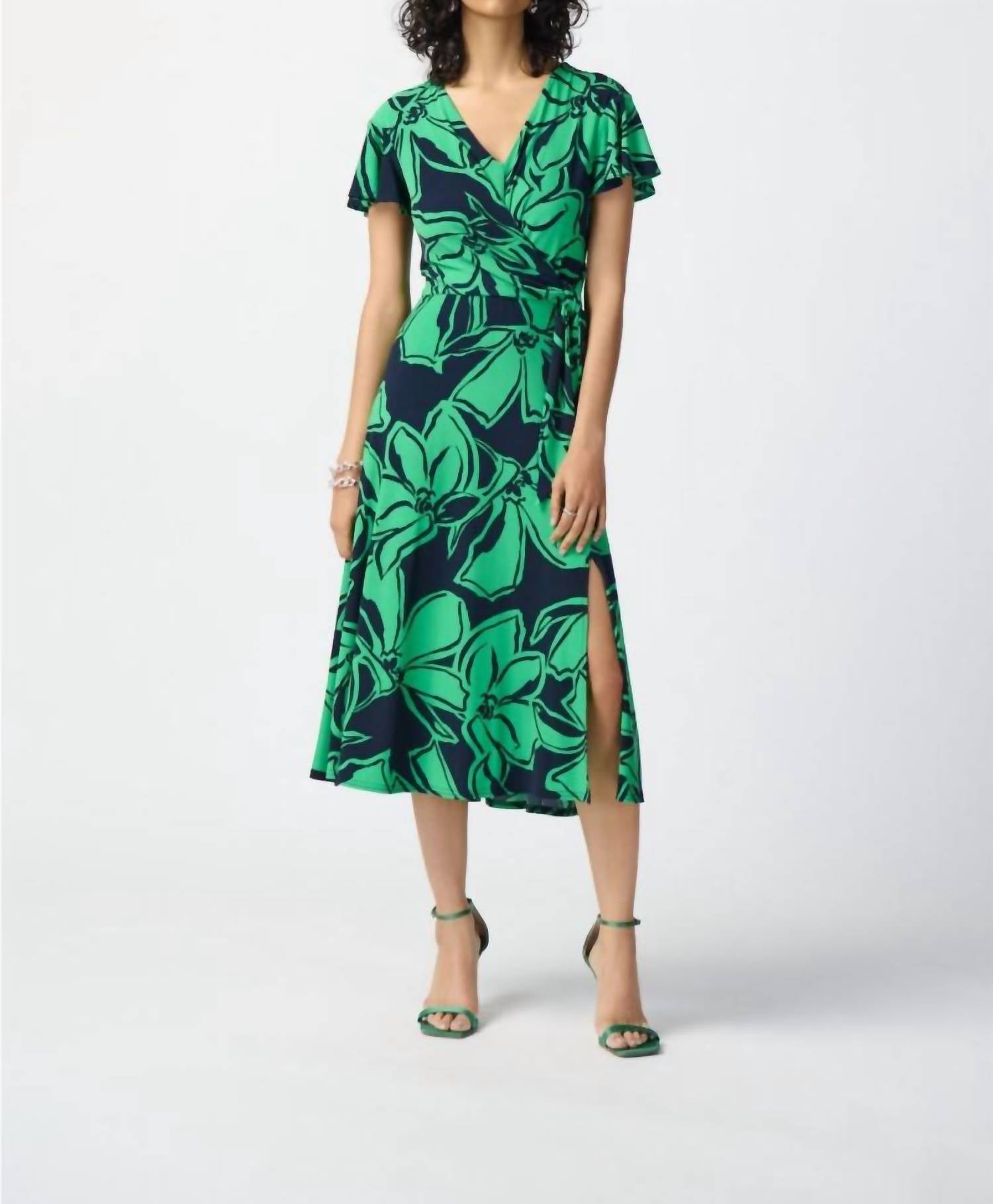 Joseph Ribkoff - Floral Print Faux Wrap Flowy Midi Dress