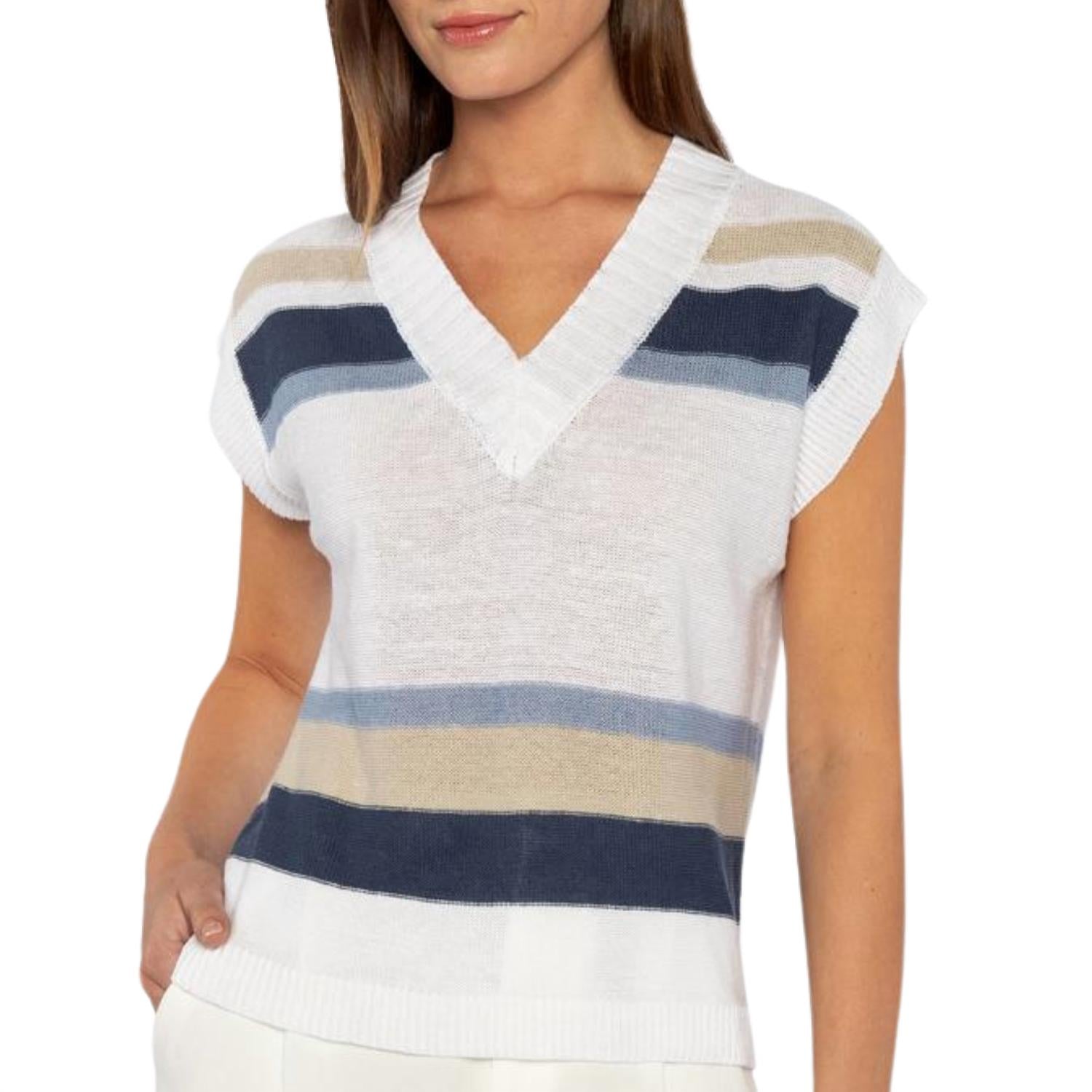 Kinross - Women's Stripe Short Sleeve V Neck Top